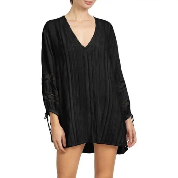 New Robin Piccone Swim Pool Beach Cover-Up/Tunic Black XS NWT - Picture 2 of 11